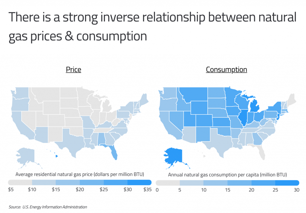 Strong inverse relationship between gas prices and consumption